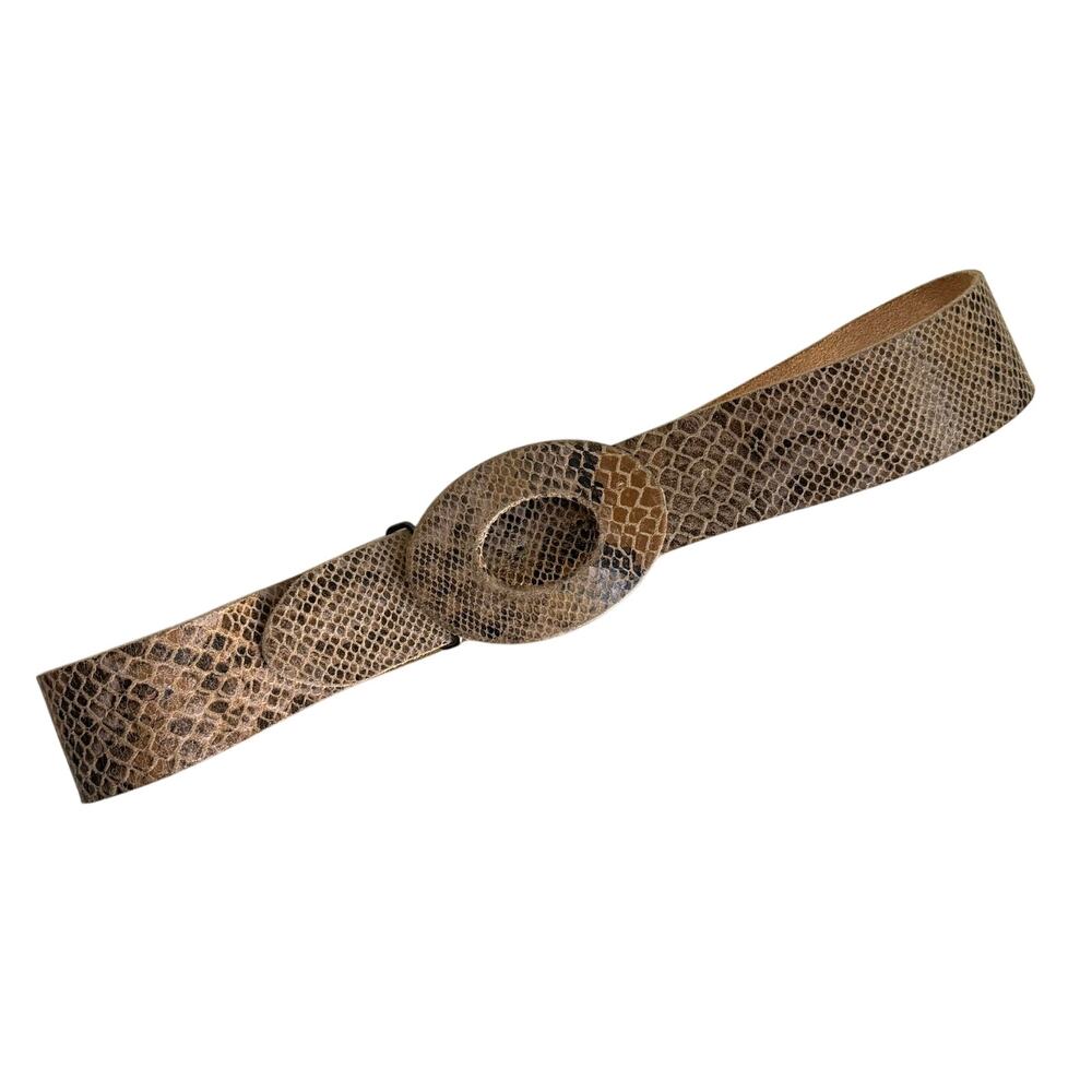 Chico’s Genuine Leather Snakeskin Print Belt Oval Buckle Size Small